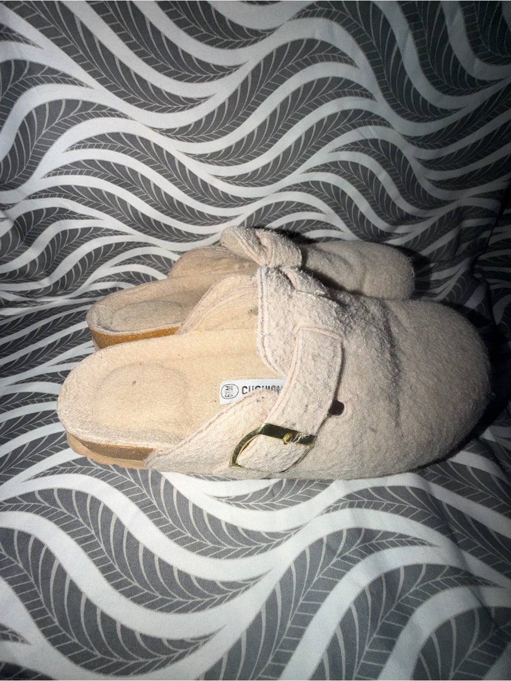 Beige Felt Slip-On Mules with Adjustable Strap - Picture 3 of 11